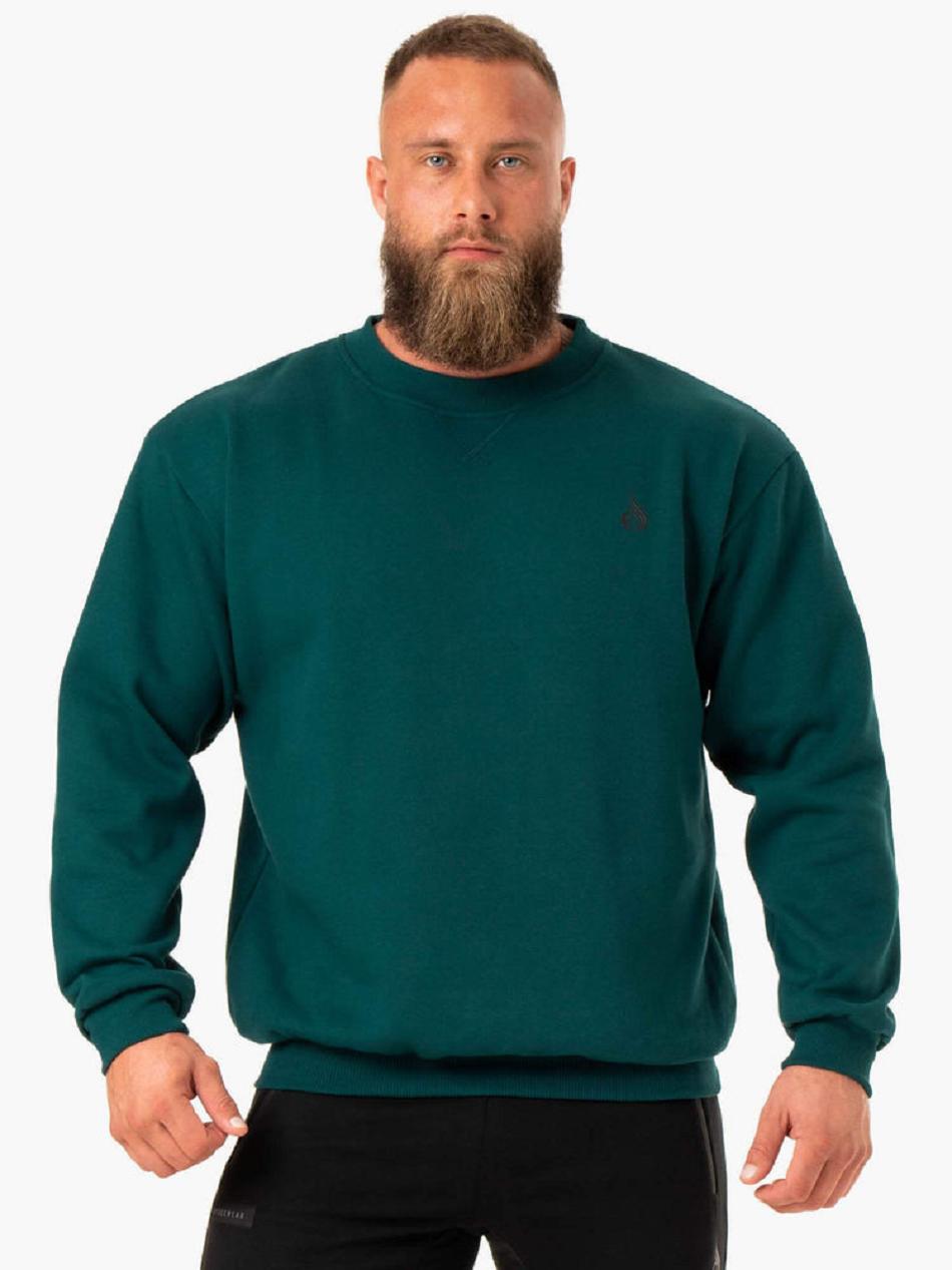 Turquoise Men\'s Ryderwear Reset Fleece Crew Neck Sweaters | DF9489633