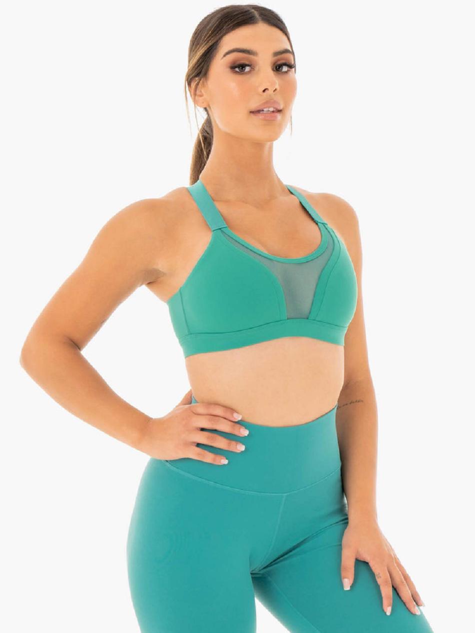 Turquoise Women's Ryderwear Collide Mesh Contour Sports Bras | 148F76519