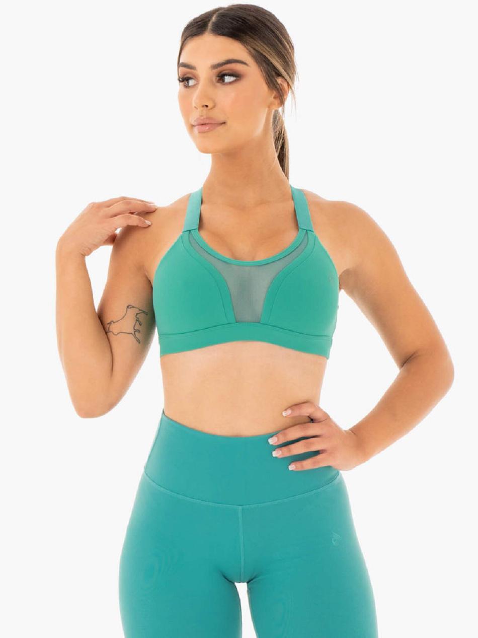 Turquoise Women\'s Ryderwear Collide Mesh Contour Sports Bras | 148F76519