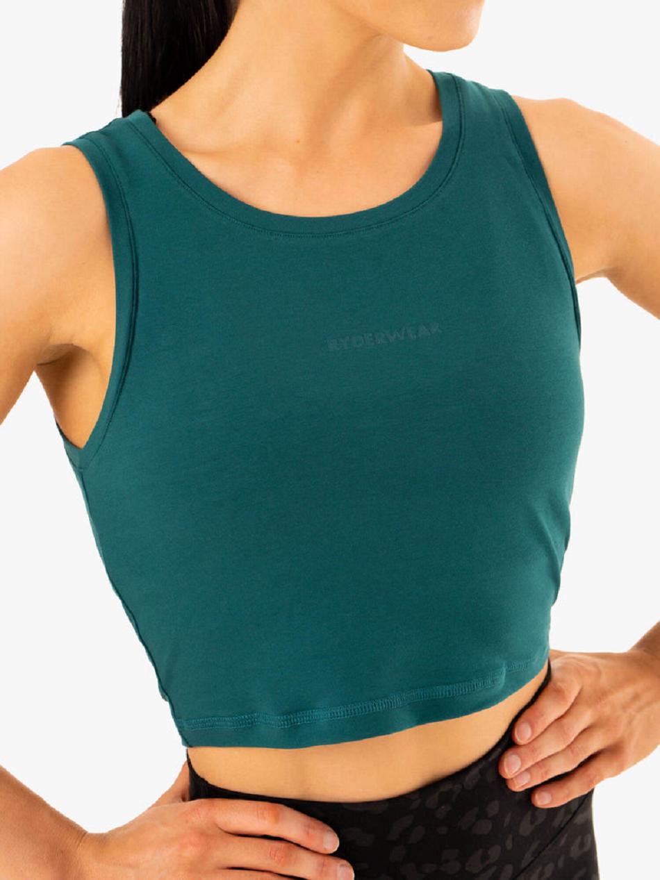 Turquoise Women's Ryderwear Evolution Cotton Tank Top | 62RC68994