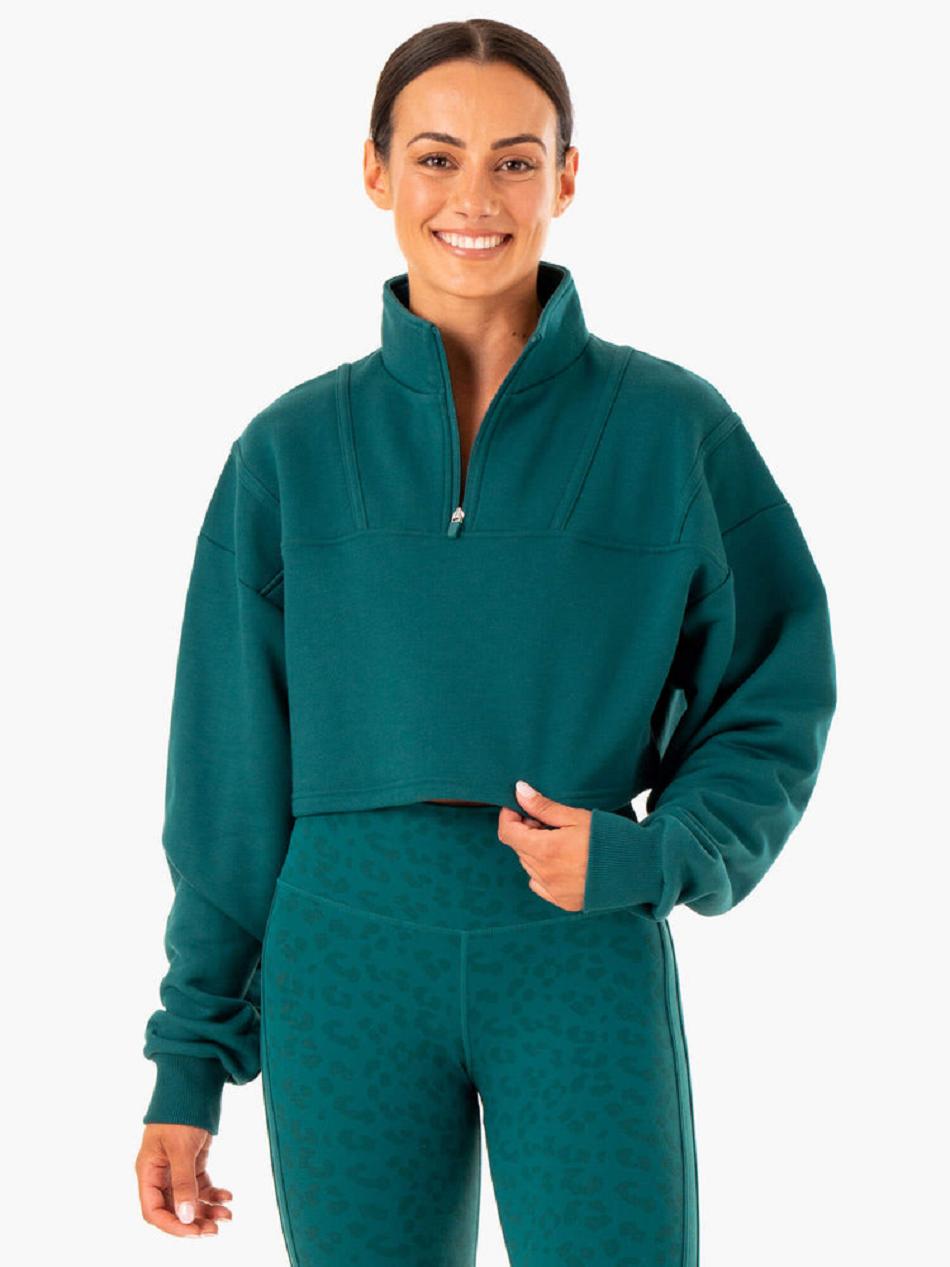 Turquoise Women\'s Ryderwear Evolution Half Zip Sweater Top | 101S75781