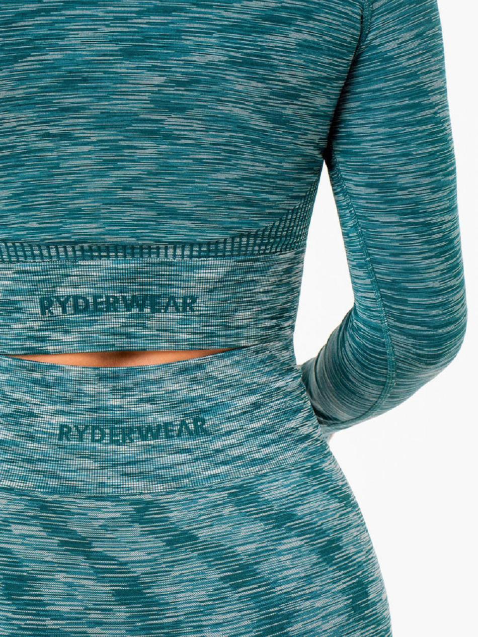 Turquoise Women's Ryderwear Evolve Long Sleeve Top Seamless | XG4937140