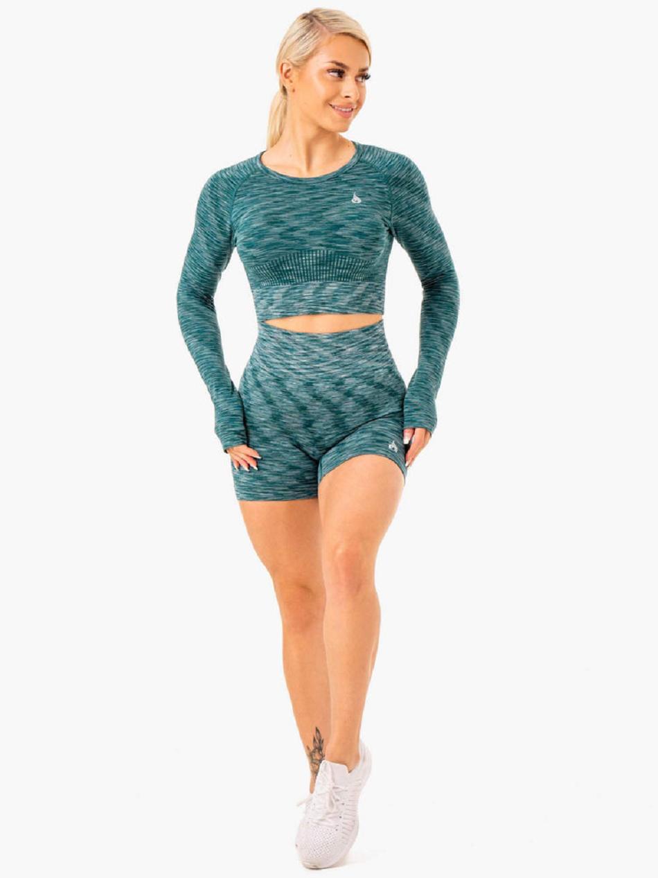 Turquoise Women's Ryderwear Evolve Long Sleeve Top Seamless | XG4937140