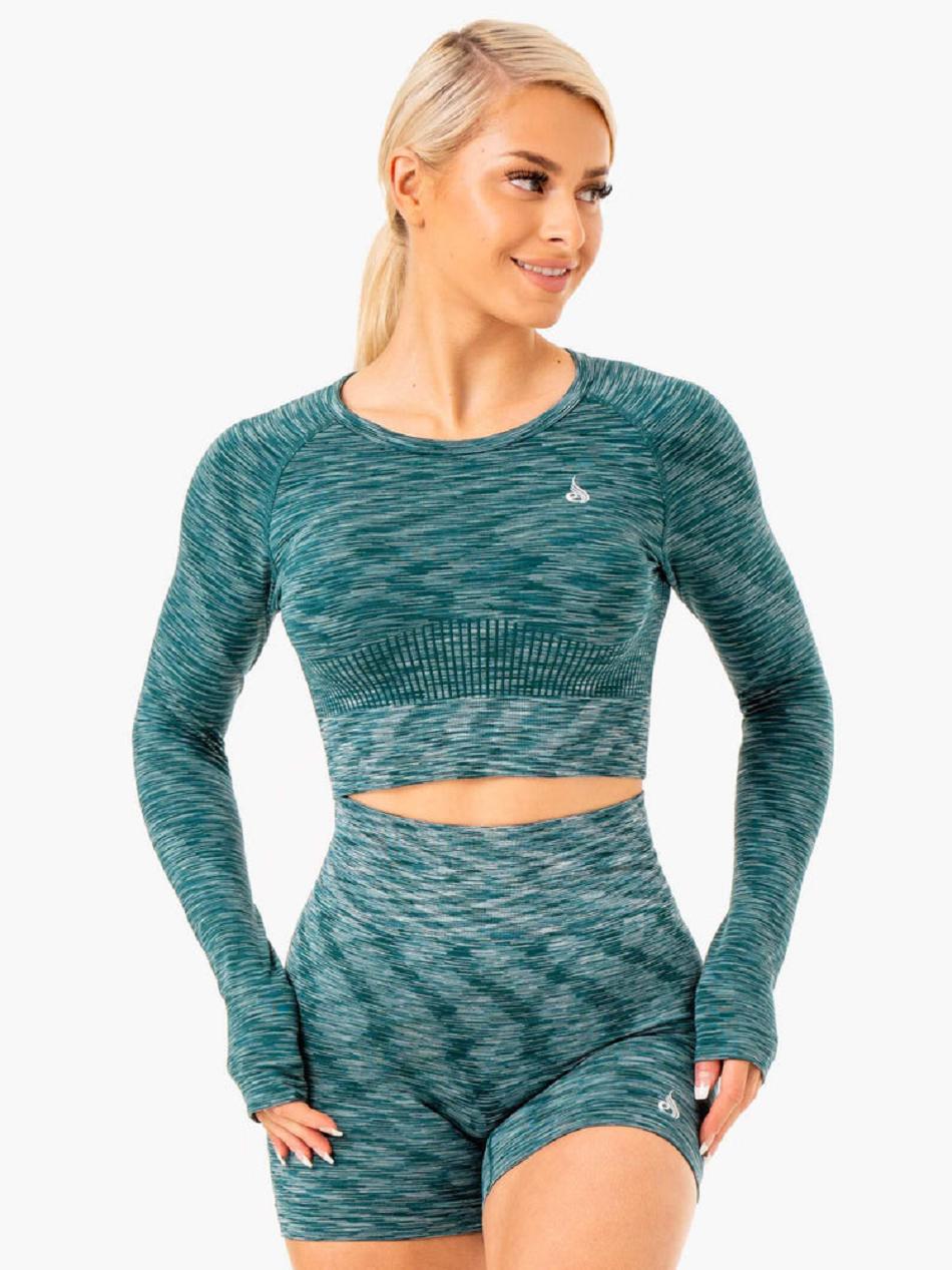 Turquoise Women\'s Ryderwear Evolve Long Sleeve Top Seamless | XG4937140