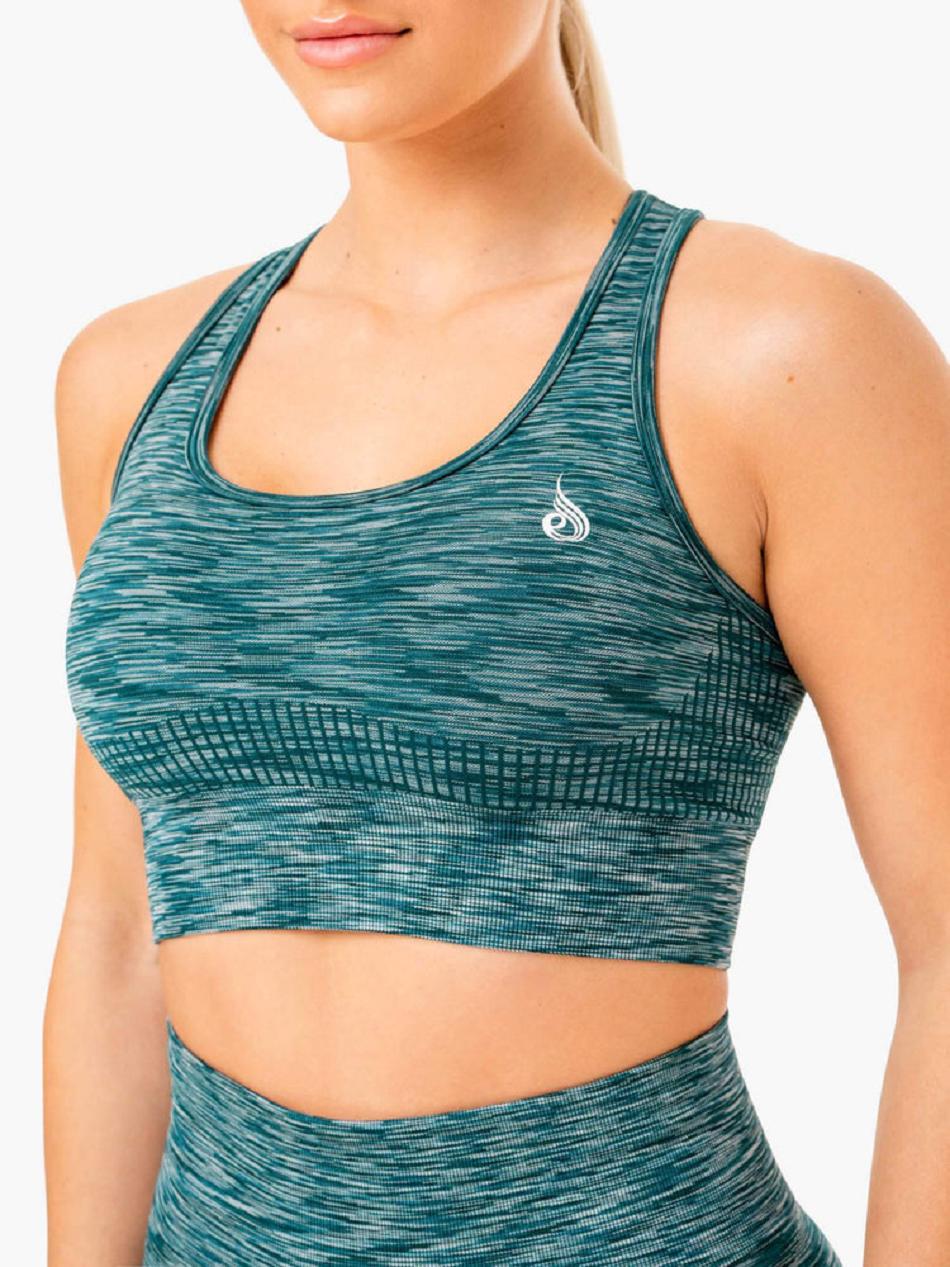 Turquoise Women's Ryderwear Evolve Longline Sports Bra Seamless | NF4440230