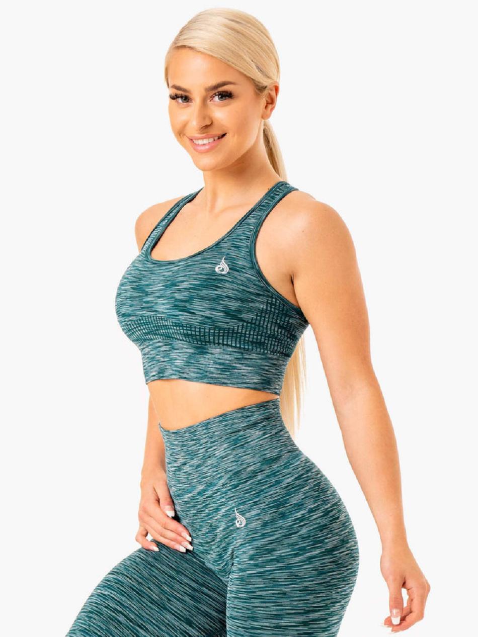 Turquoise Women's Ryderwear Evolve Longline Sports Bra Seamless | NF4440230