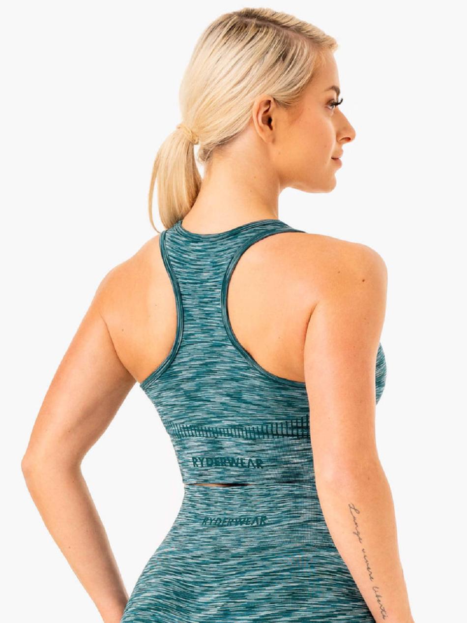 Turquoise Women's Ryderwear Evolve Seamless Longline Sports Bras | FG78248