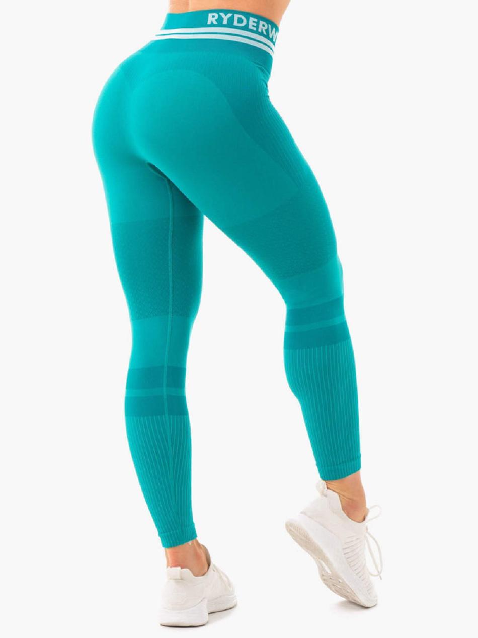 Turquoise Women's Ryderwear Freestyle High Waisted Leggings Seamless | 49YR78541