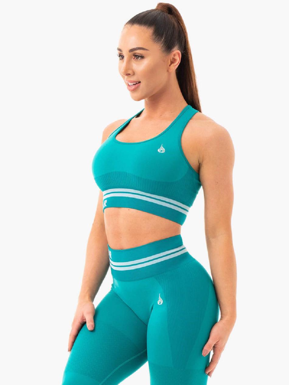 Turquoise Women's Ryderwear Freestyle Longline Sports Bra Seamless | DS4694167