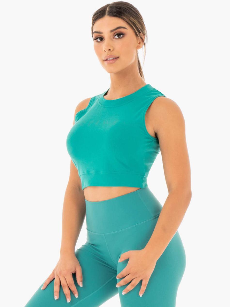 Turquoise Women's Ryderwear Motion Crop Top Top | 62KR44550