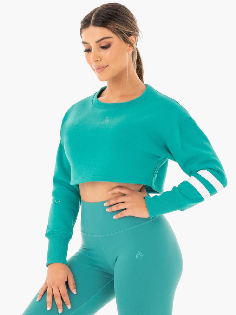 Turquoise Women's Ryderwear Motion Cropped Sweater Active Lounge | 6Y7951248