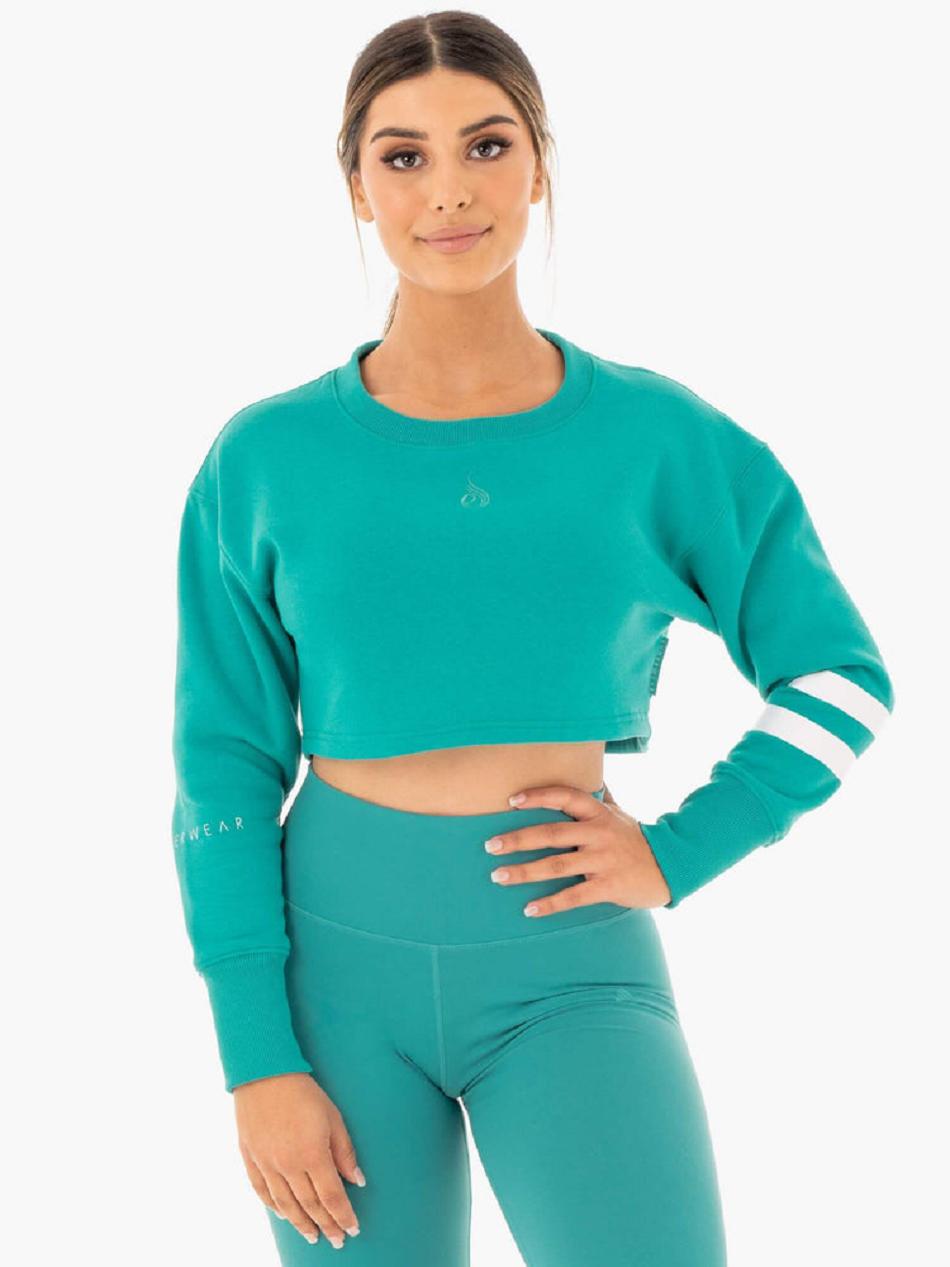 Turquoise Women\'s Ryderwear Motion Cropped Sweater Active Lounge | 6Y7951248