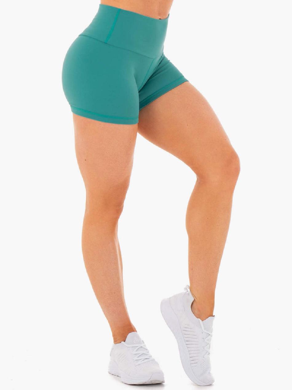 Turquoise Women's Ryderwear Motion High Waisted Shorts | OKT50848