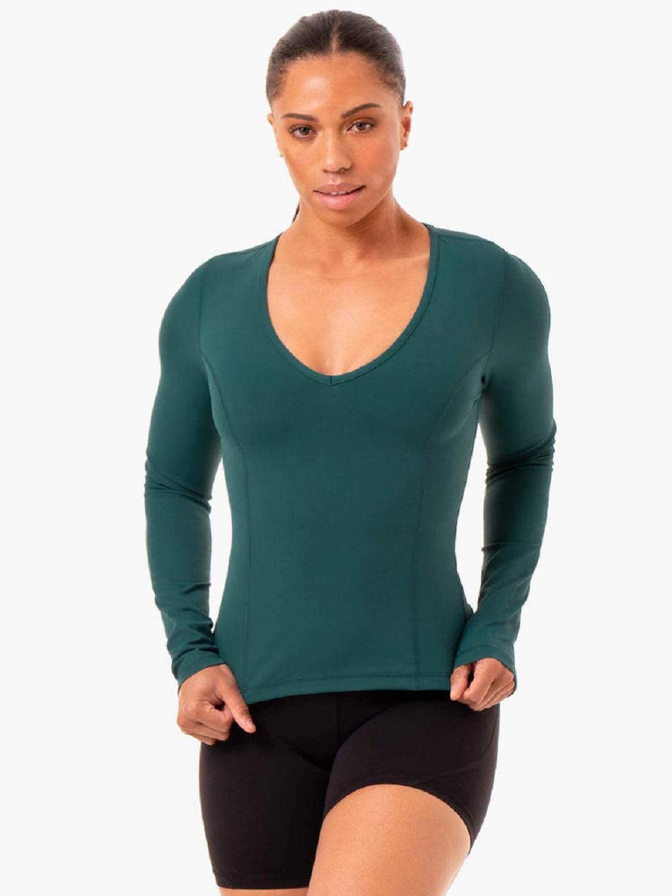 Turquoise Women\'s Ryderwear NKD Align Long Sleeve Training Top Top | 61RT11273