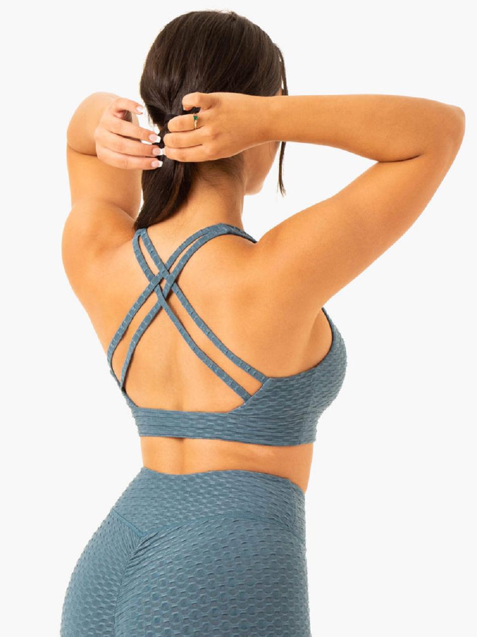 Turquoise Women's Ryderwear Optic V-Neck Sports Bras | 57GA84365