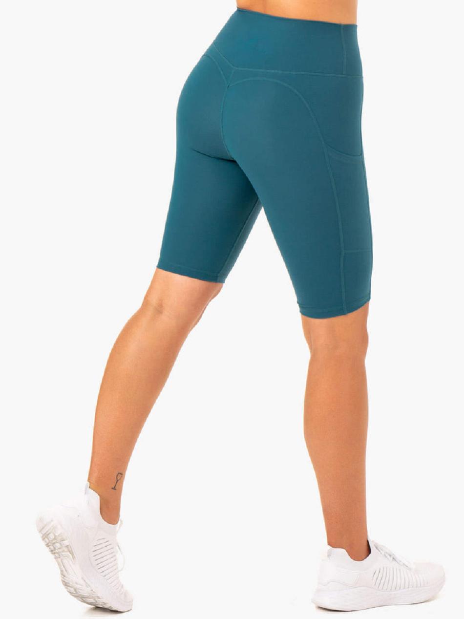 Turquoise Women's Ryderwear Reset High Waisted Pocket Bike Shorts | 52SB60438