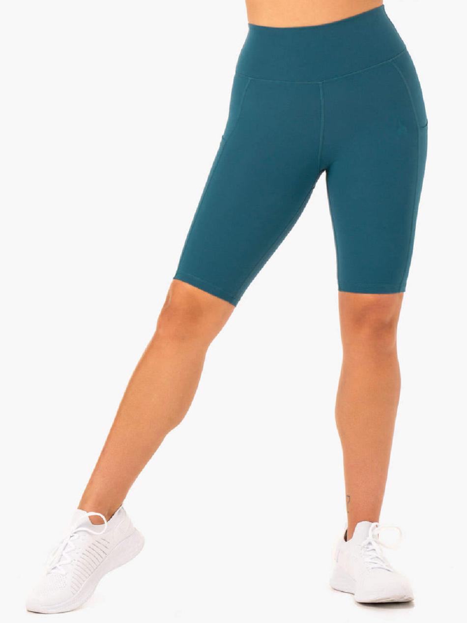 Turquoise Women's Ryderwear Reset High Waisted Pocket Bike Shorts | 52SB60438