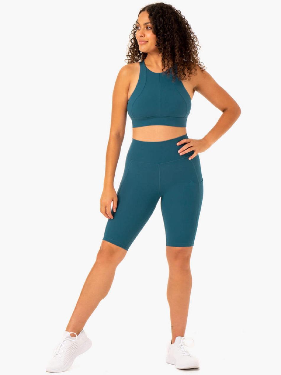 Turquoise Women's Ryderwear Reset High Waisted Pocket Bike Shorts | 52SB60438