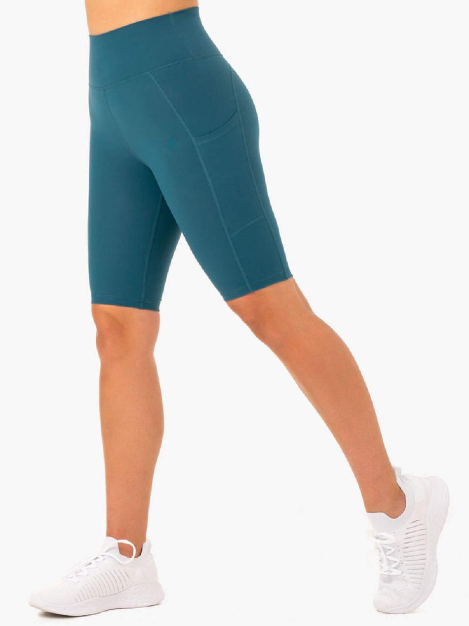 Turquoise Women\'s Ryderwear Reset High Waisted Pocket Bike Shorts | 52SB60438