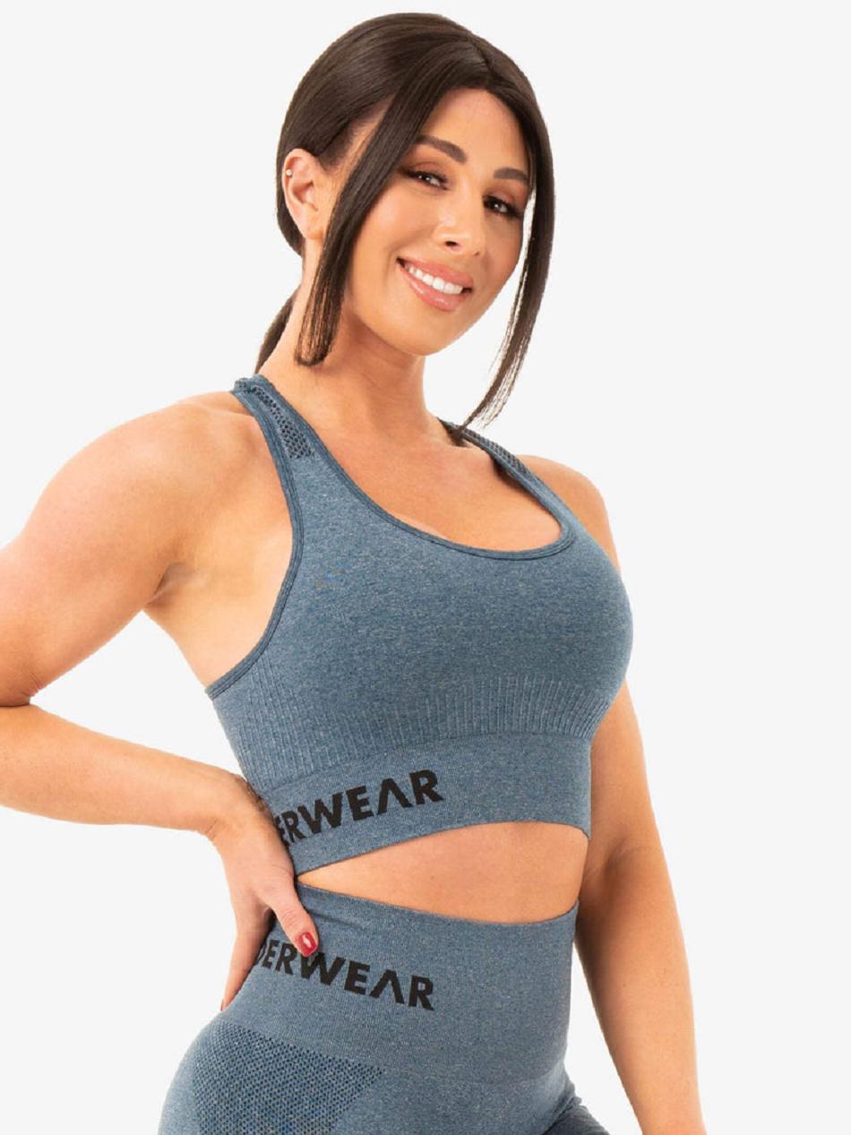 Turquoise Women's Ryderwear Seamless Staples Sports Bras | 57RW58819