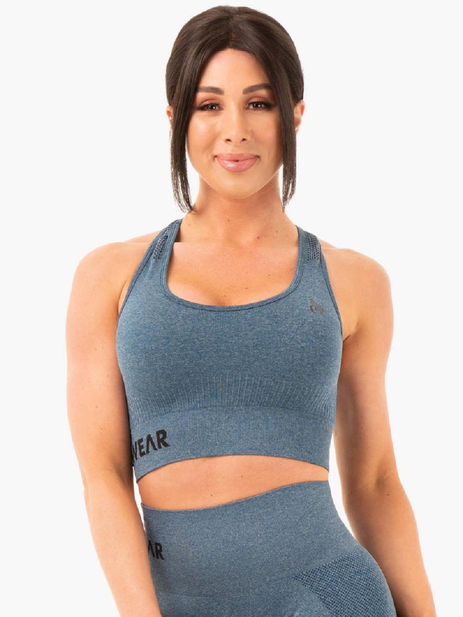 Turquoise Women\'s Ryderwear Seamless Staples Sports Bras | 57RW58819