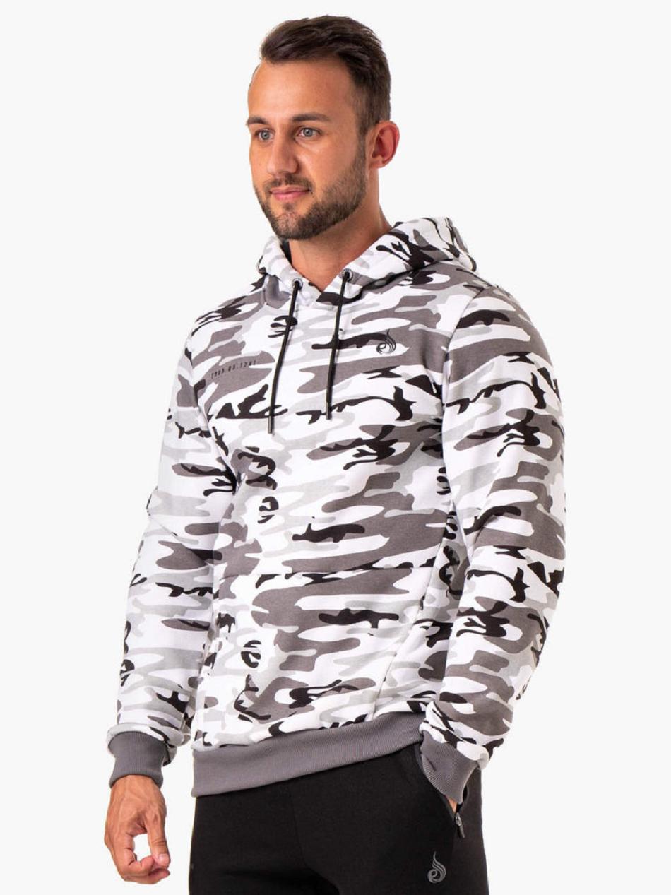 White / Camo Men\'s Ryderwear Camo Tech Pullover Hoodie Top | 90HF21854