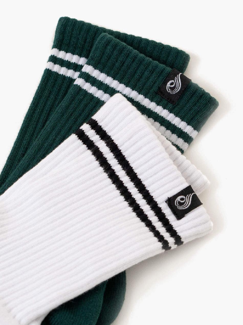 White / Green Women's Ryderwear Stripe Crew Socks Accessories | BG7965473