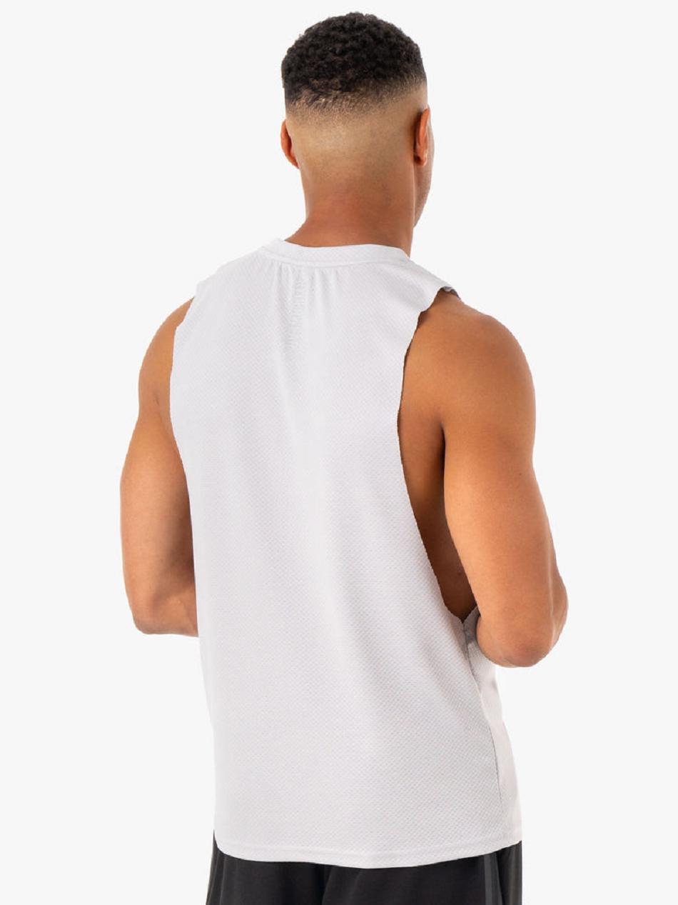 White / Grey Men's Ryderwear Enhance Baller Tanks | 85HF92032