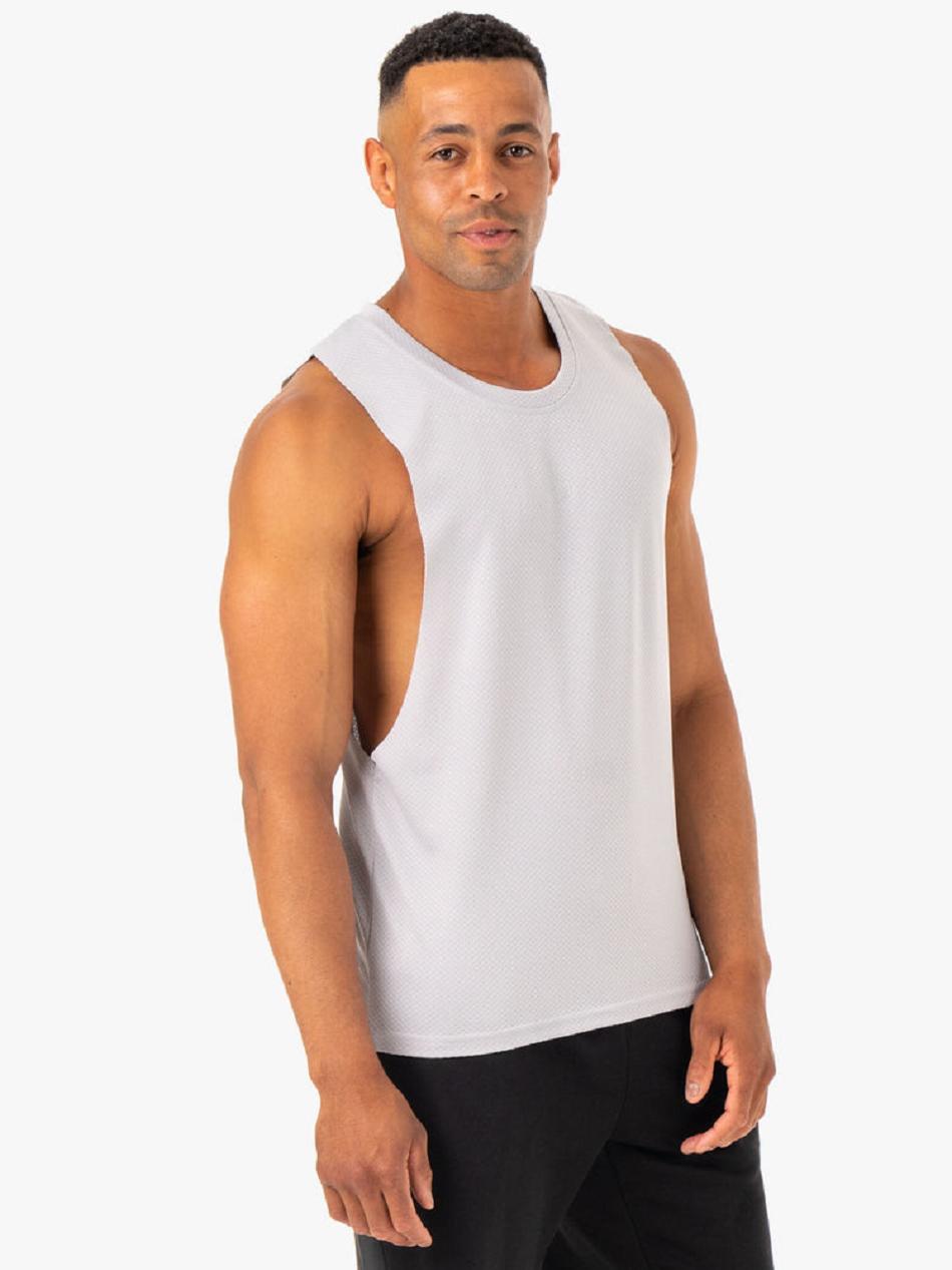 White / Grey Men's Ryderwear Enhance Baller Tanks | 85HF92032