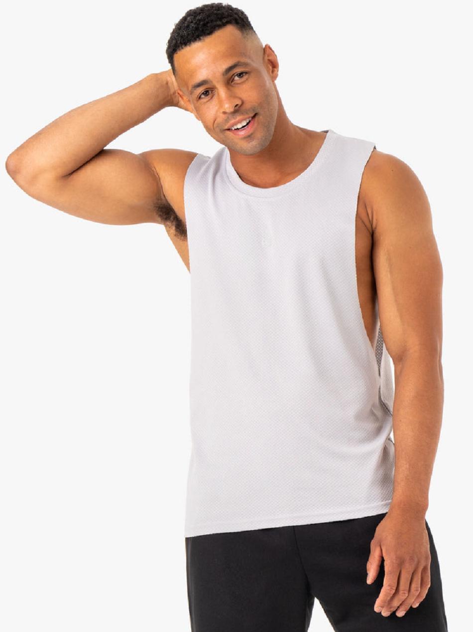 White / Grey Men\'s Ryderwear Enhance Baller Tanks | 85HF92032