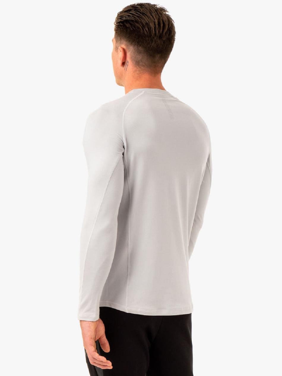 White / Grey Men's Ryderwear Enhance Long Sleeve Training Top Top | 92GA75300