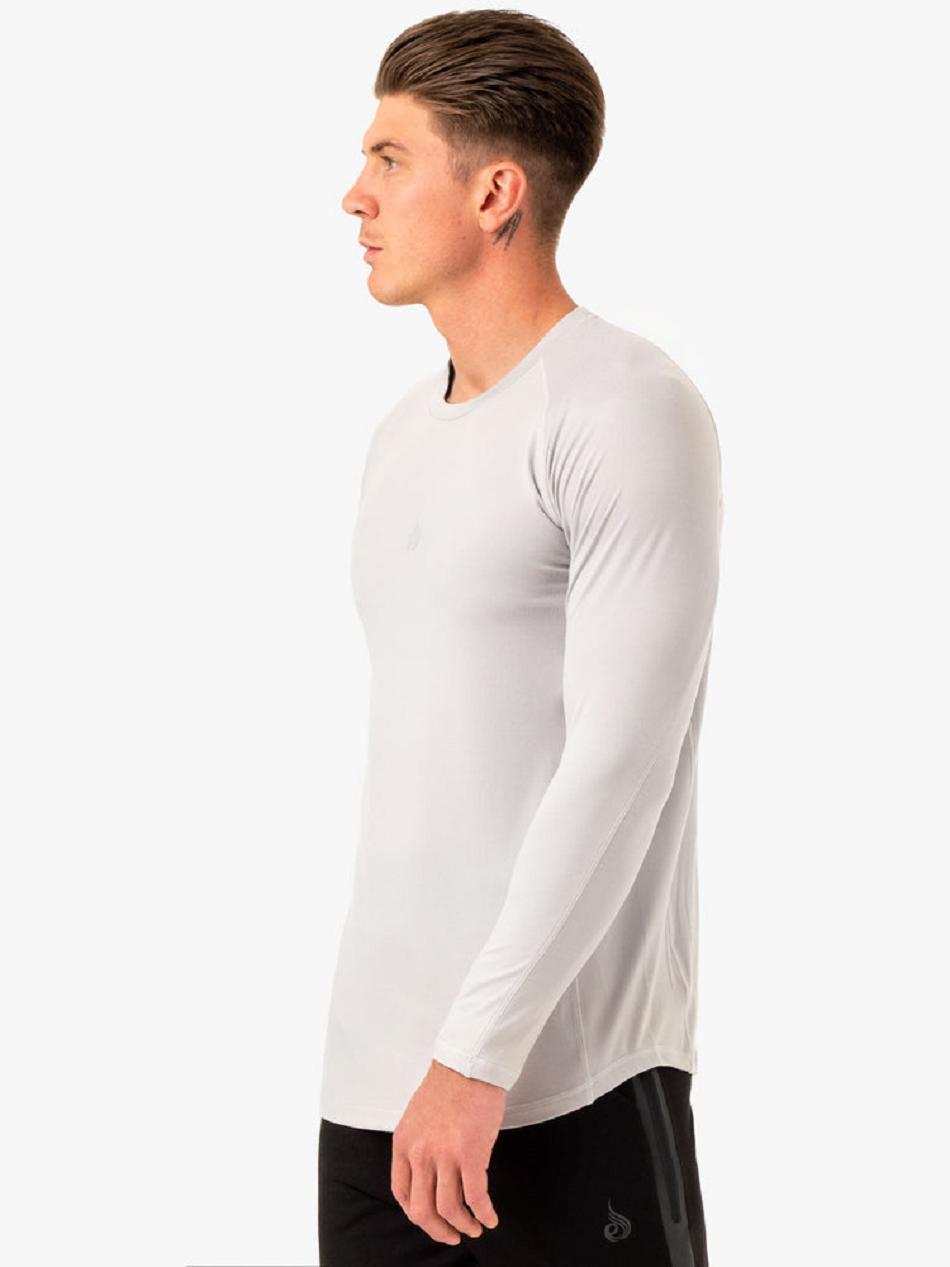 White / Grey Men's Ryderwear Enhance Long Sleeve Training Top Top | 92GA75300