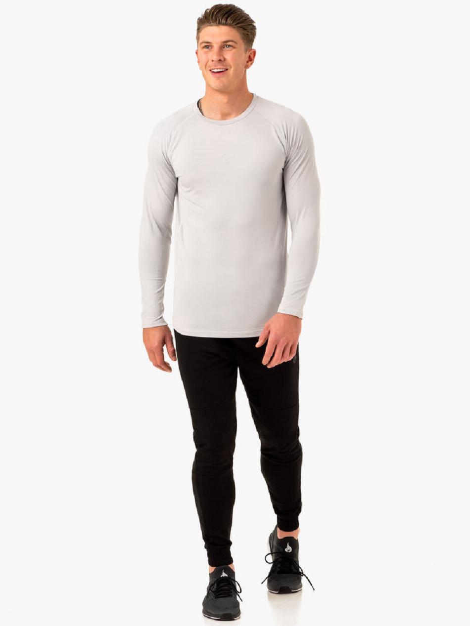 White / Grey Men's Ryderwear Enhance Long Sleeve Training Top Top | 92GA75300