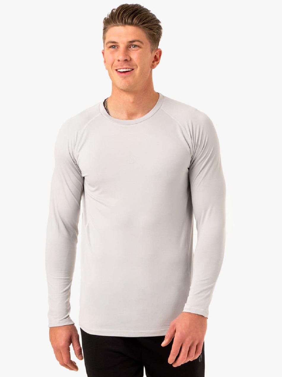 White / Grey Men\'s Ryderwear Enhance Long Sleeve Training Top Top | 92GA75300