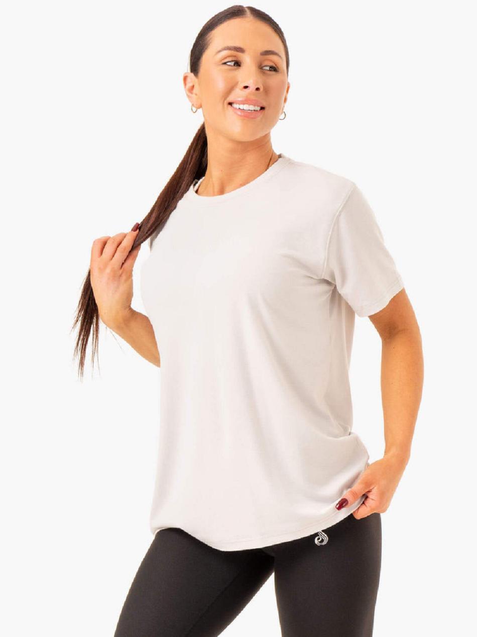 White / Grey Women's Ryderwear Boyfriend Longline T-Shirt Top | 112T11988