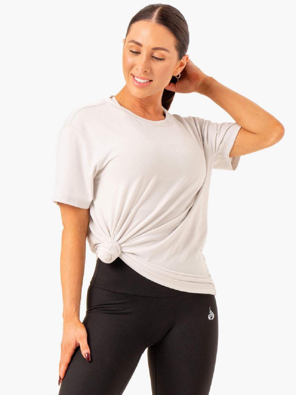 White / Grey Women's Ryderwear Boyfriend Longline T-Shirt Top | 112T11988