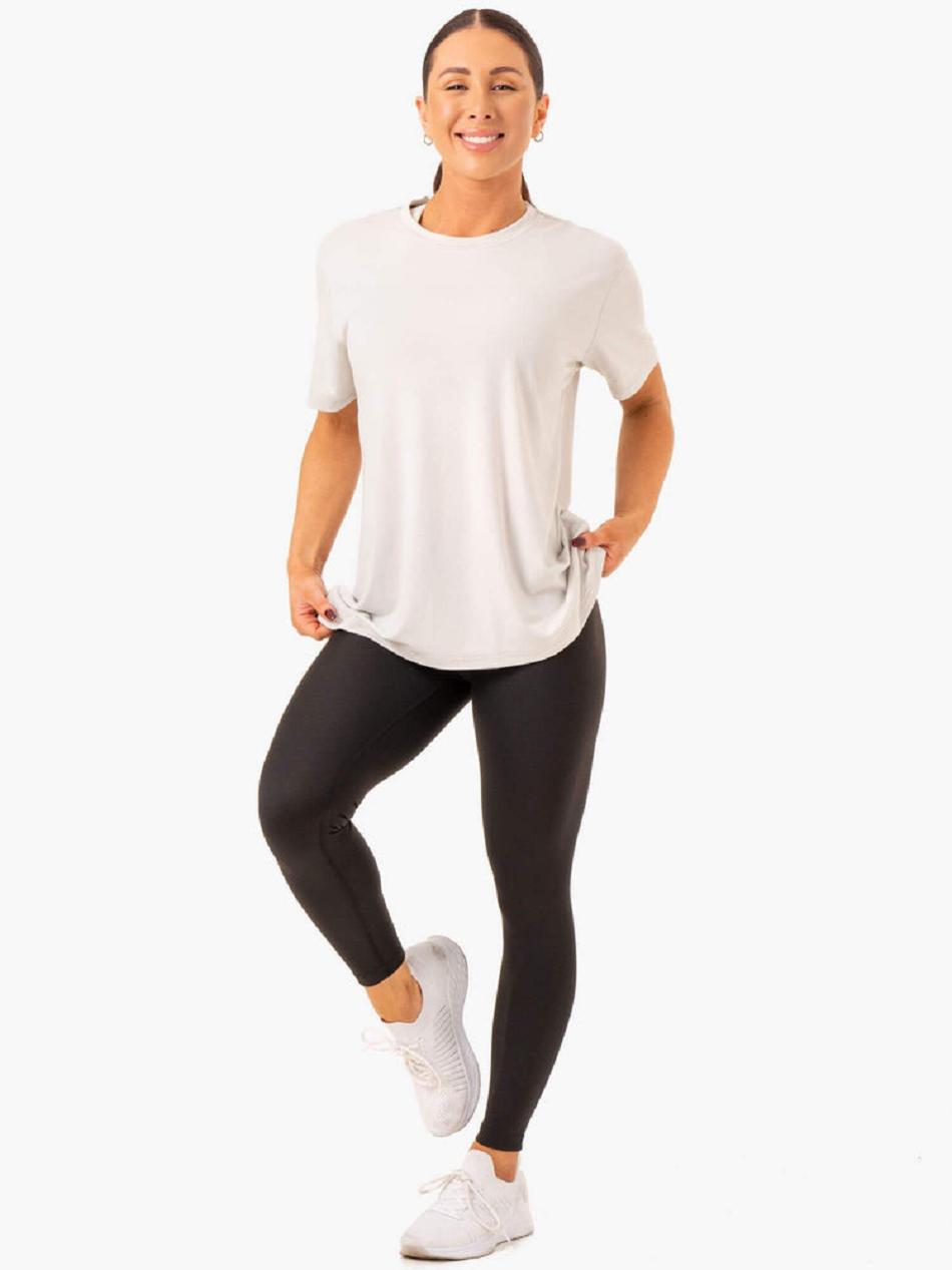 White / Grey Women's Ryderwear Boyfriend Longline T-Shirt Top | 112T11988