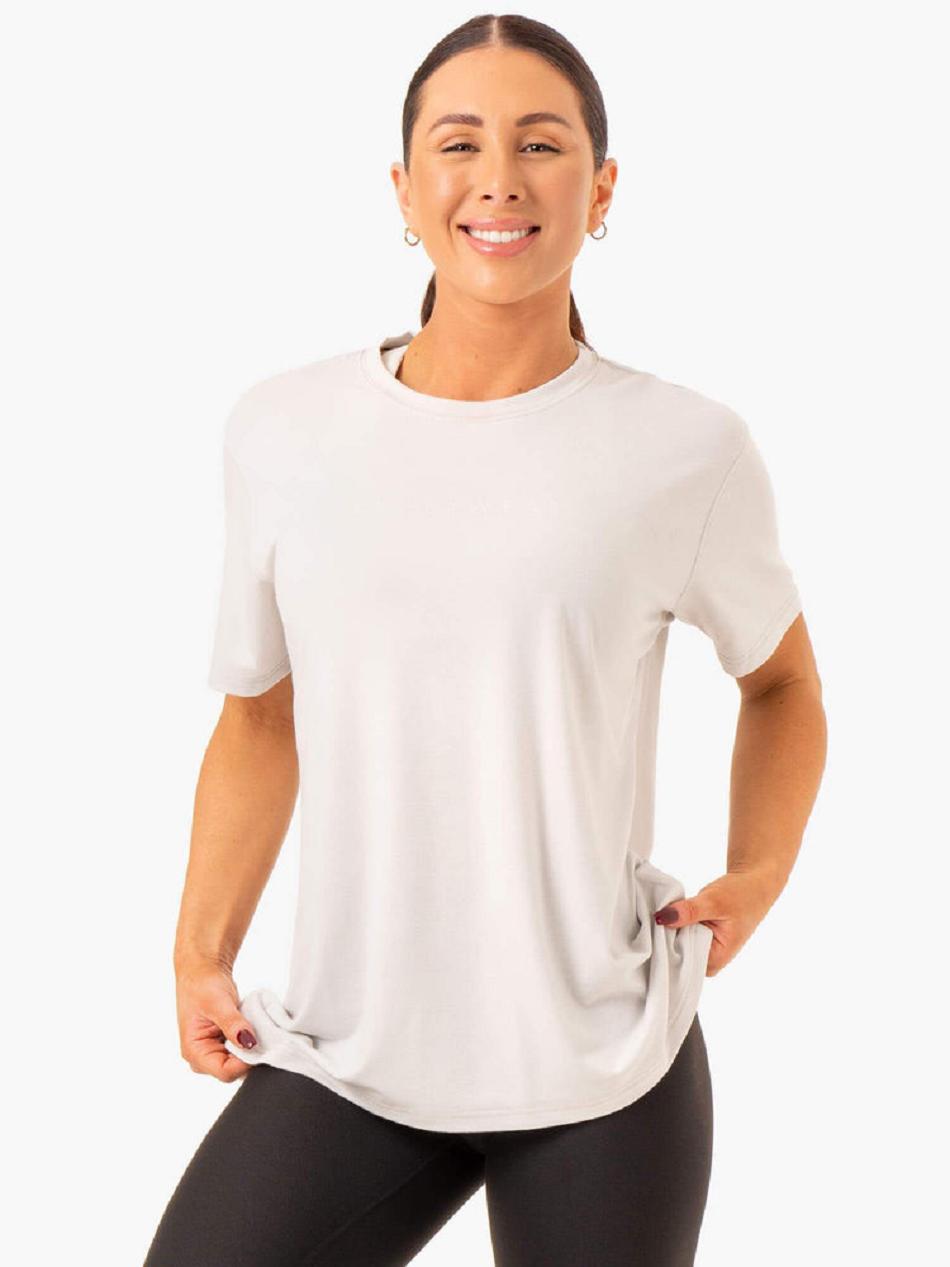 White / Grey Women\'s Ryderwear Boyfriend Longline T-Shirt Top | 112T11988