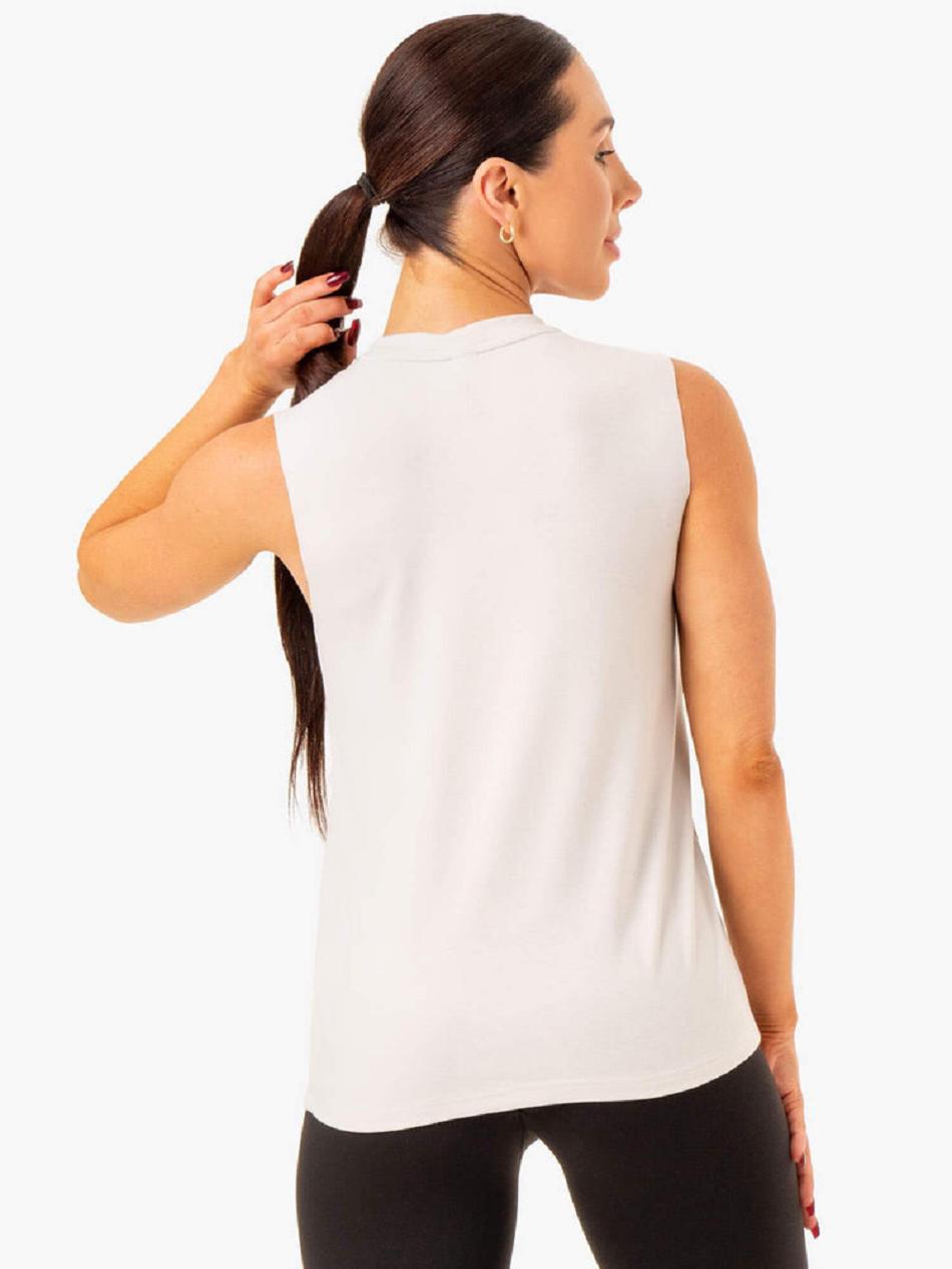 White / Grey Women's Ryderwear Foundation Muscle Tanks | 67RW47011