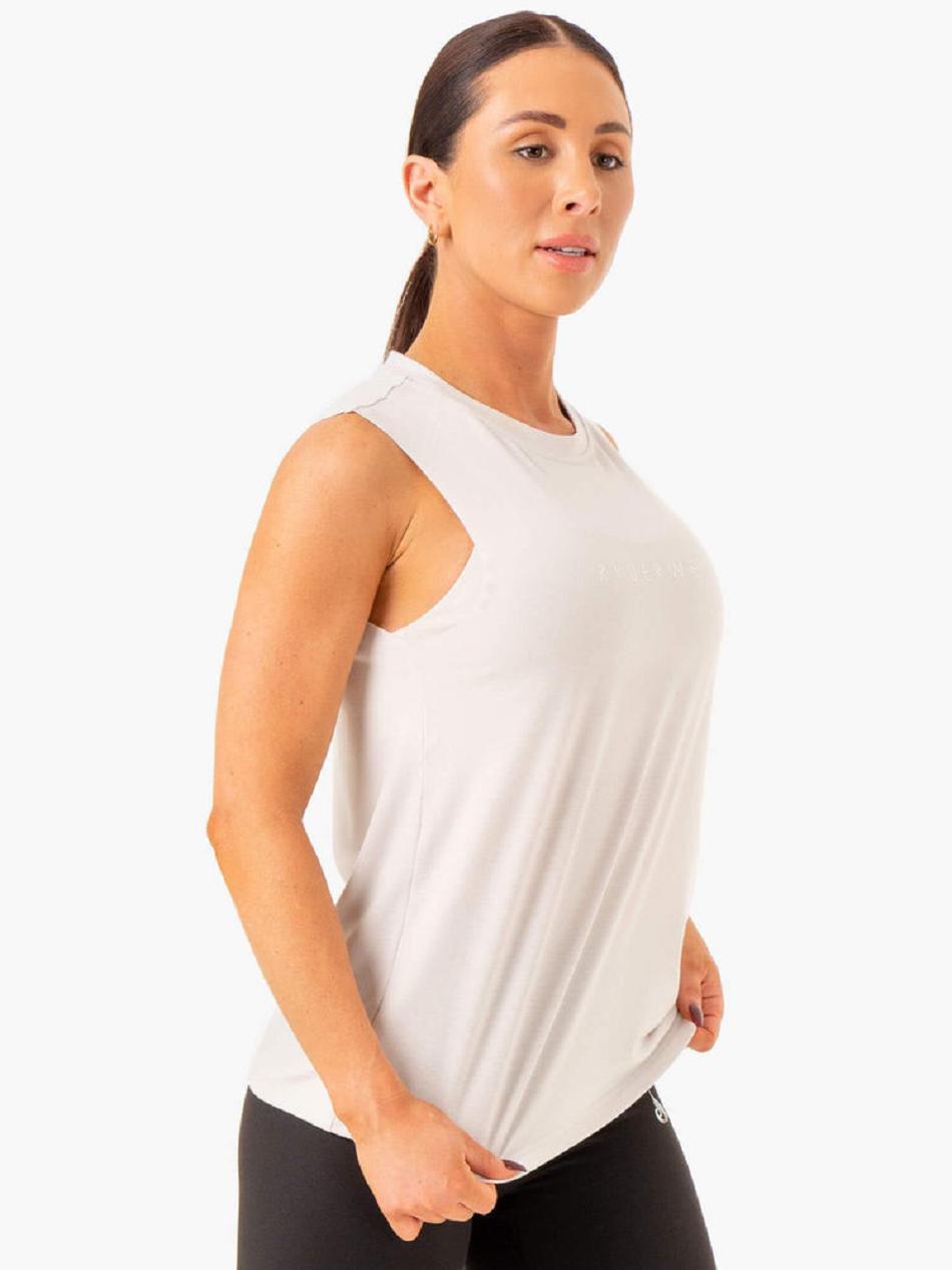 White / Grey Women's Ryderwear Foundation Muscle Tanks | 67RW47011