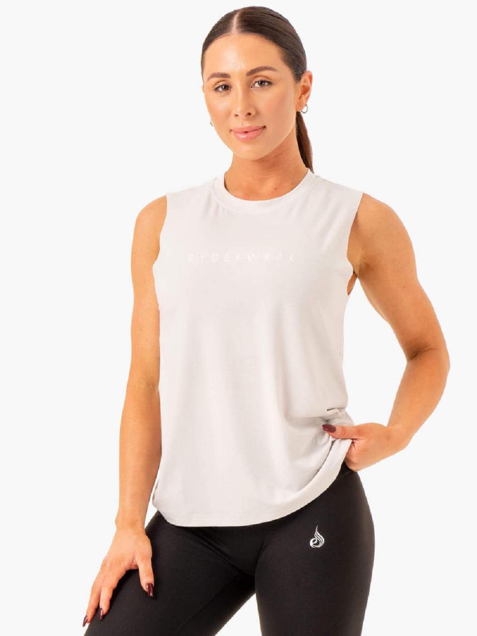 White / Grey Women\'s Ryderwear Foundation Muscle Tanks | 67RW47011