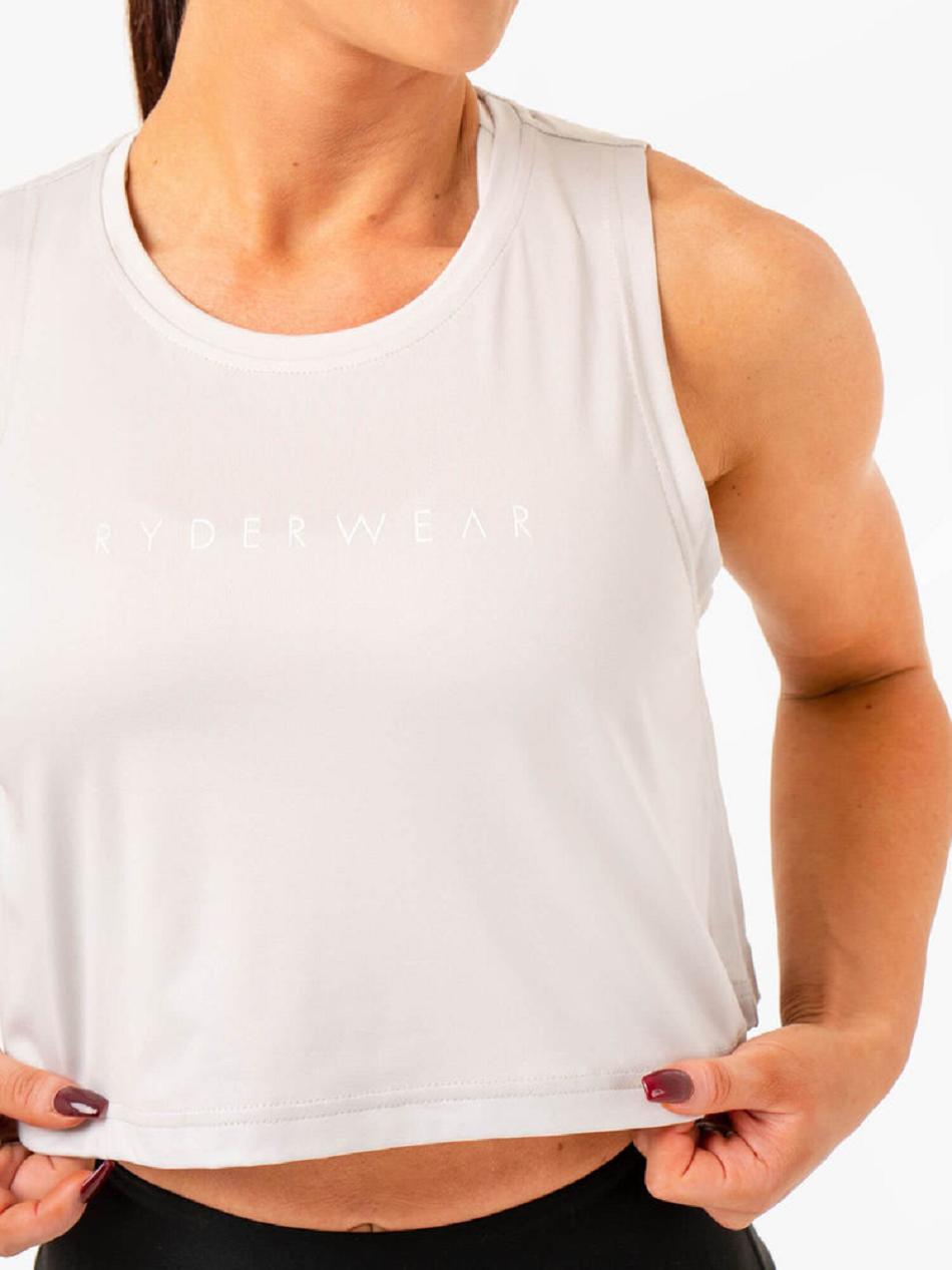 White / Grey Women's Ryderwear Hybrid Muscle Tanks | 106S74948