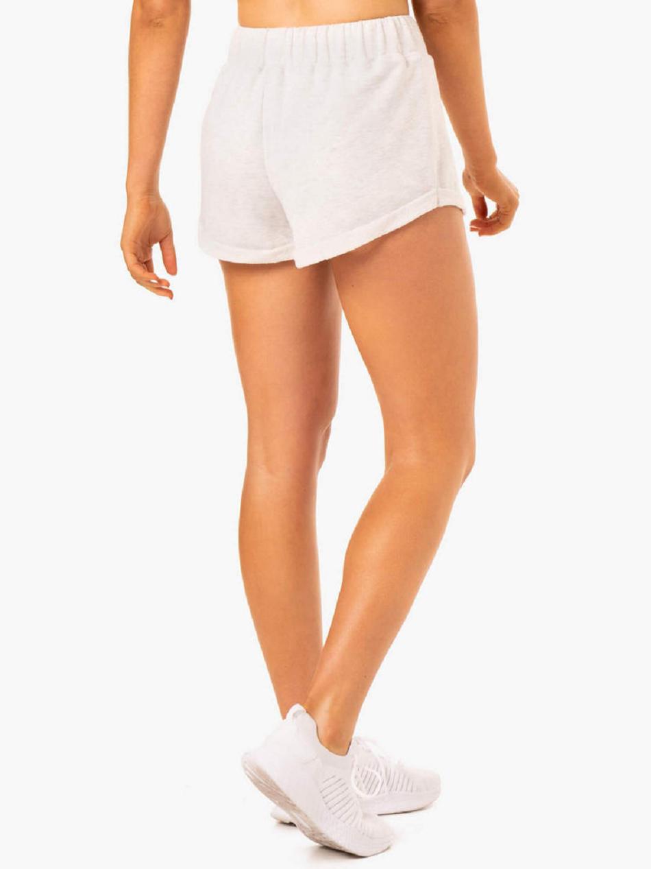 White / Grey Women's Ryderwear Off Duty Fleece Shorts | 114IV92314