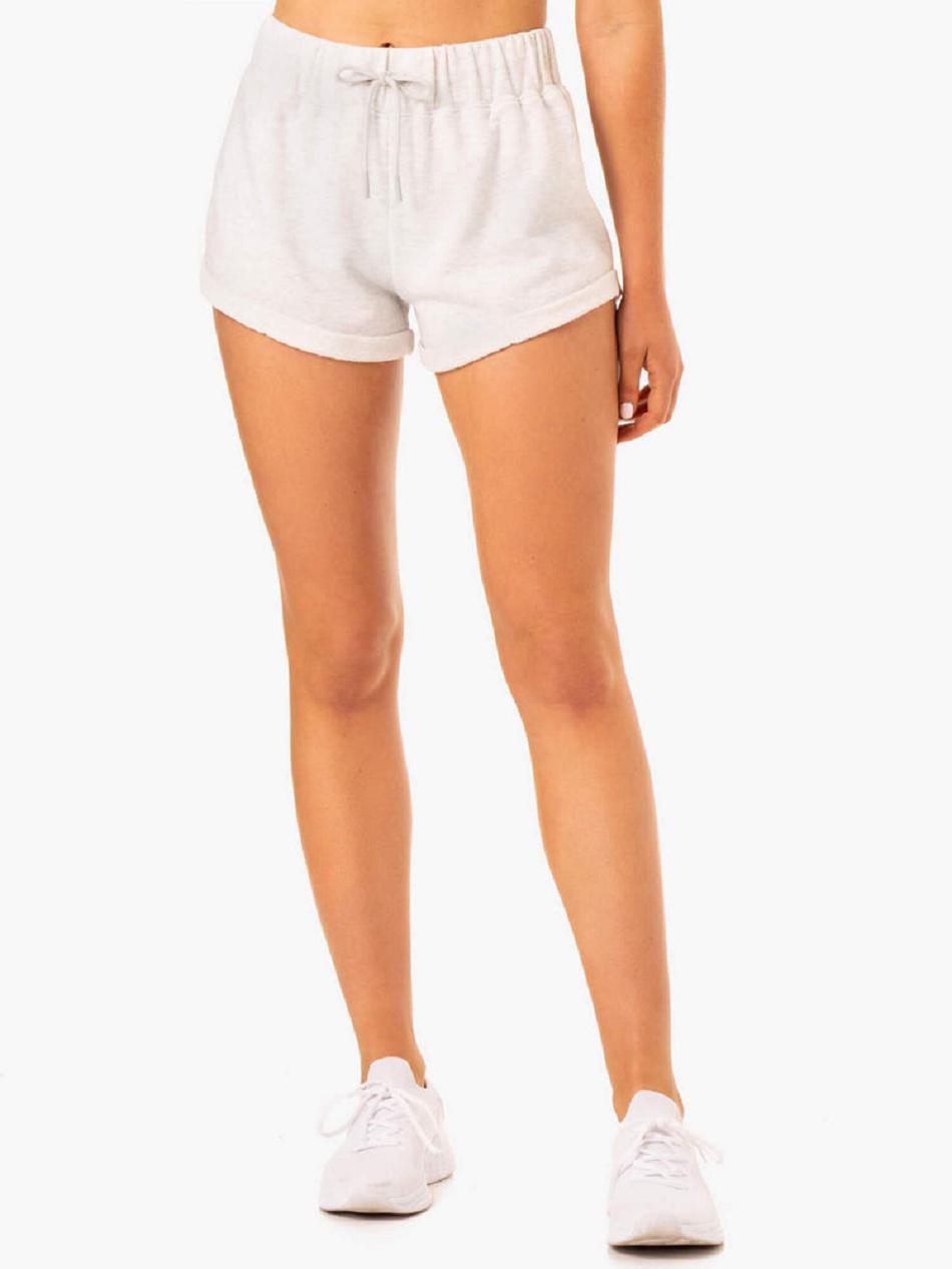 White / Grey Women\'s Ryderwear Off Duty Fleece Shorts | 114IV92314