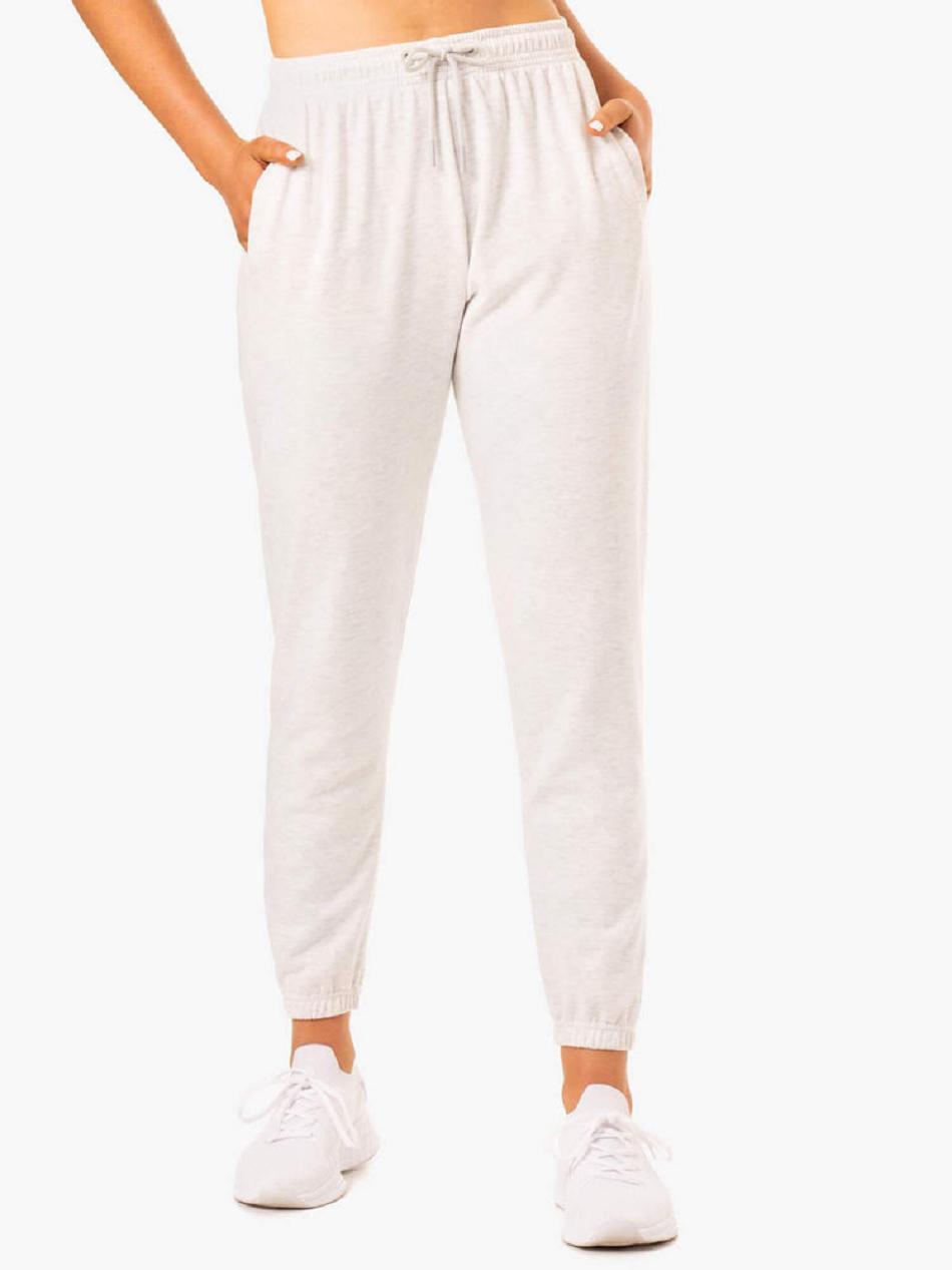 White / Grey Women\'s Ryderwear Off-Duty Fleece Track Pants Trackset | 6Y7652475