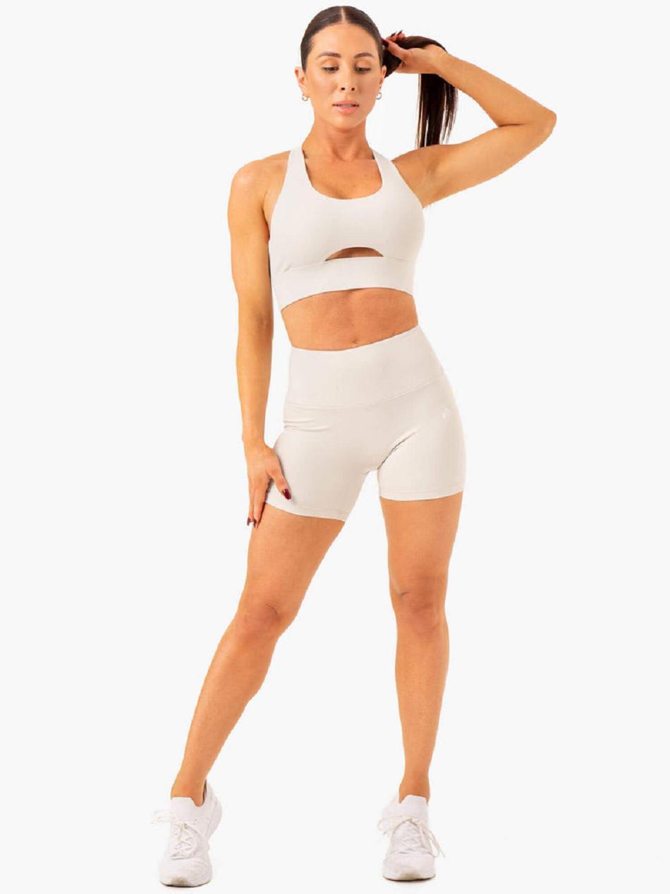 White / Grey Women's Ryderwear Vital Mid Length Shorts Scrunch Bum | 117DF56563