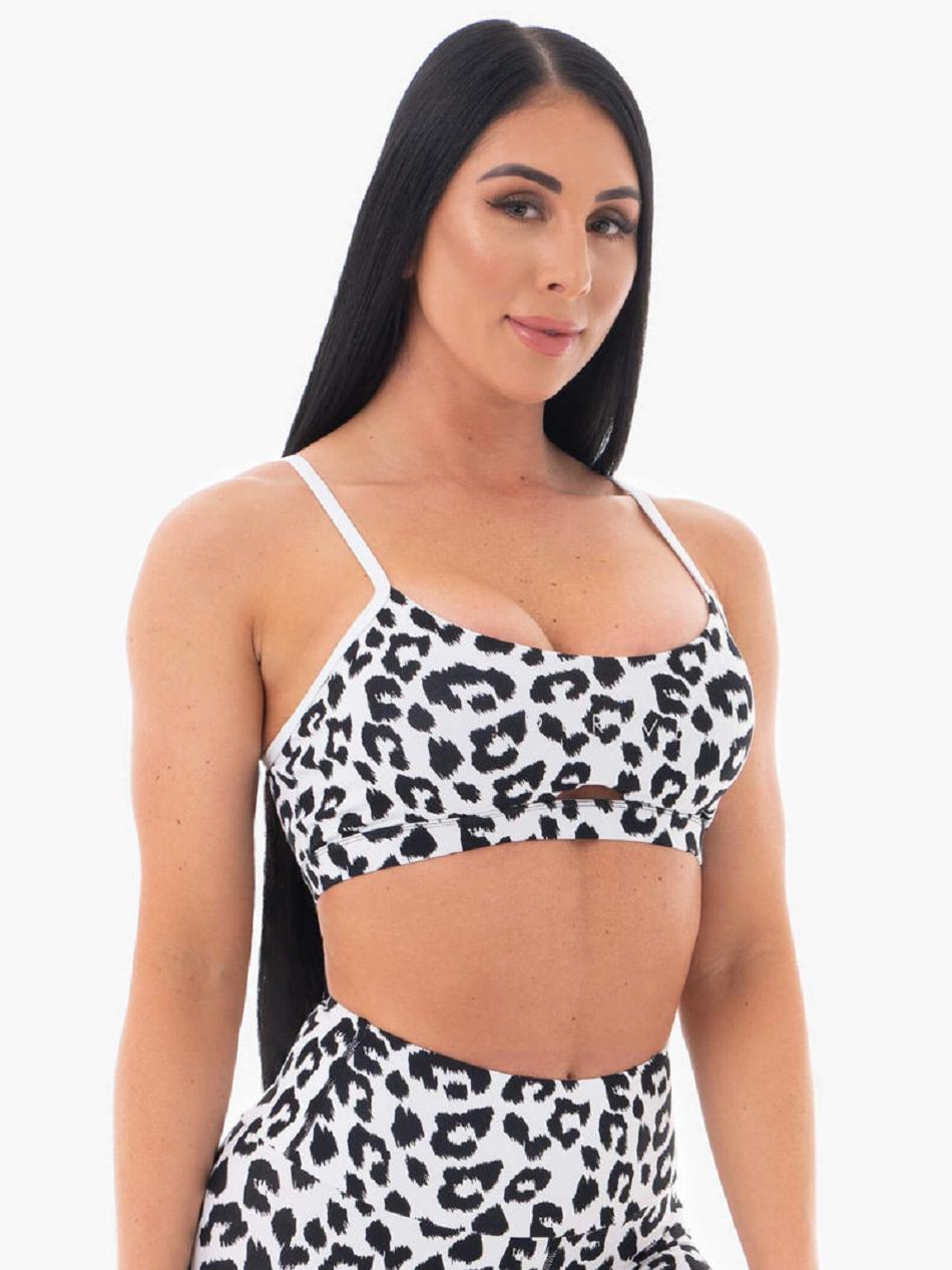 White / Leopard Women's Ryderwear Animal Sports Bras | 62YR58267