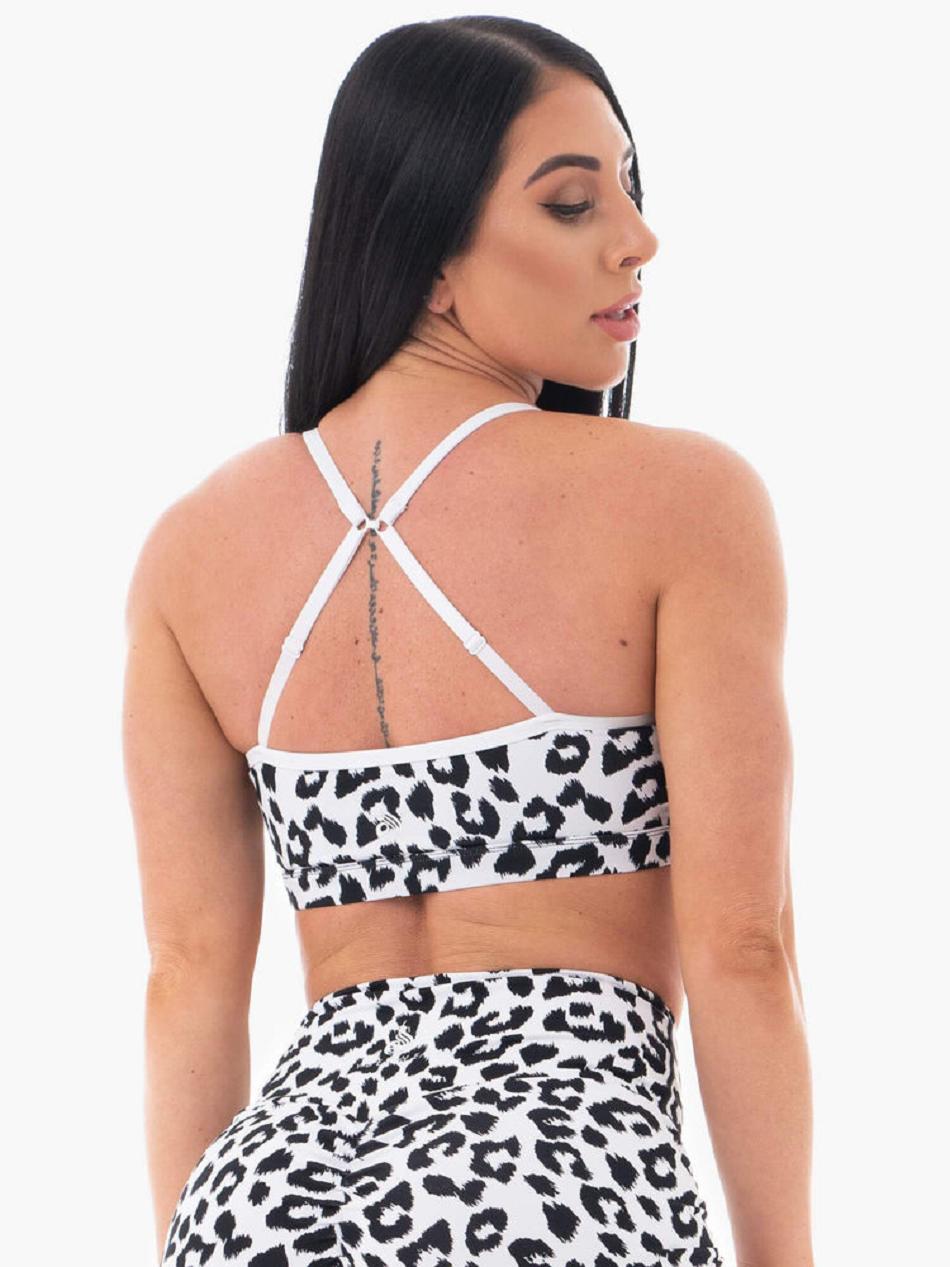 White / Leopard Women's Ryderwear Animal Sports Bras | 62YR58267