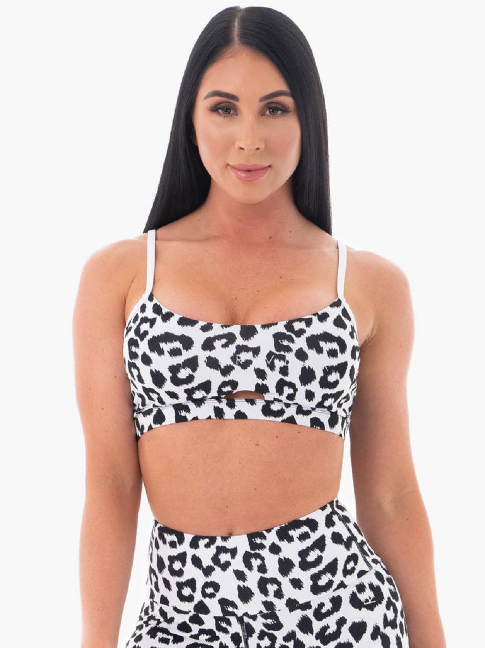 White / Leopard Women\'s Ryderwear Animal Sports Bras | 62YR58267