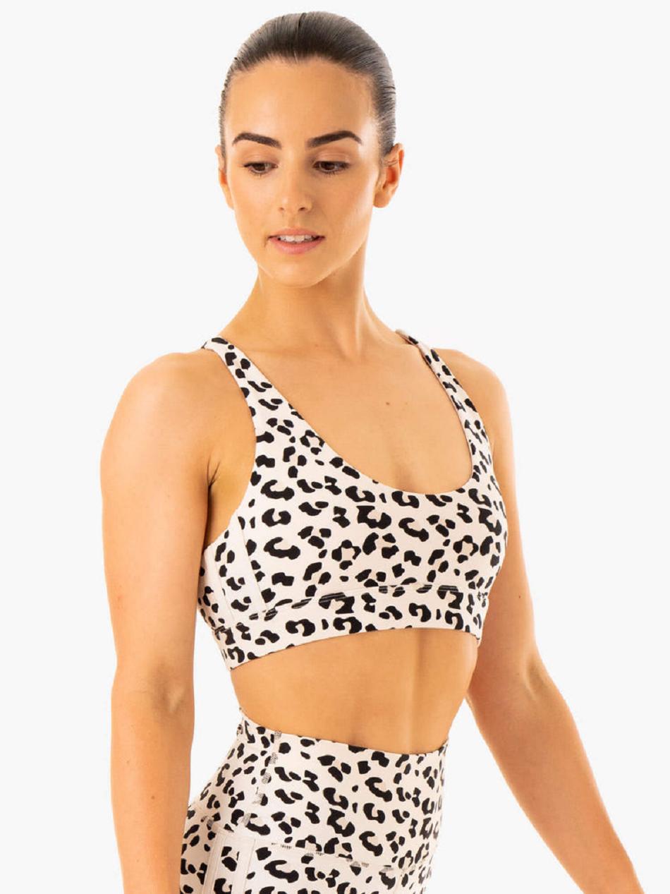 White / Leopard Women's Ryderwear Evolution Sports Bras | 118J32329